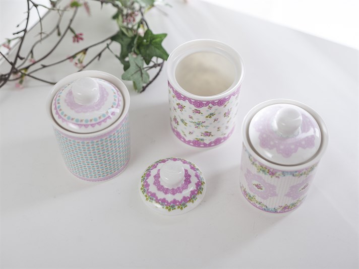Rose And Lace Bone China 3 Set Jar Pink