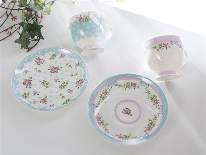 Rose And Lace Bone China 4 Parça 2 Kişilik Tea Cup 210 ml Pink
