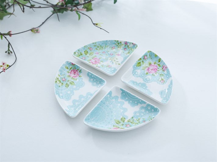 Rose And Lace Bone China 4 Pcs Appetizers 9 cm Pink