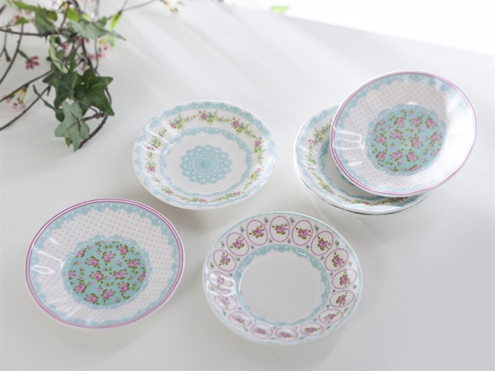 Rose And Lace Bone China 6 pcs Tea Plate 10x10 cm Pink