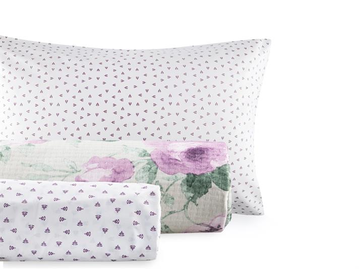 Rose Ivory Printed For One Person Summer Blanket Set 150x220 cm Lilac.