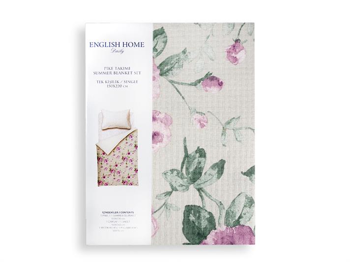 Rose Ivory Printed For One Person Summer Blanket Set 150x220 cm Lilac.
