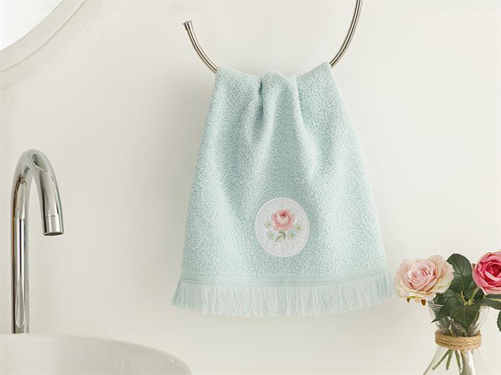 Big Rose Embroidered Hand Towel 30x40 cm Seledon,