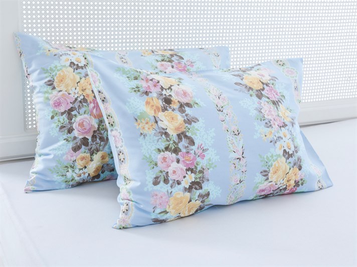 Trandafir pictat Bumbac Satinat Cu 2 Piese Față De Pernă 50x70 cm Albastru