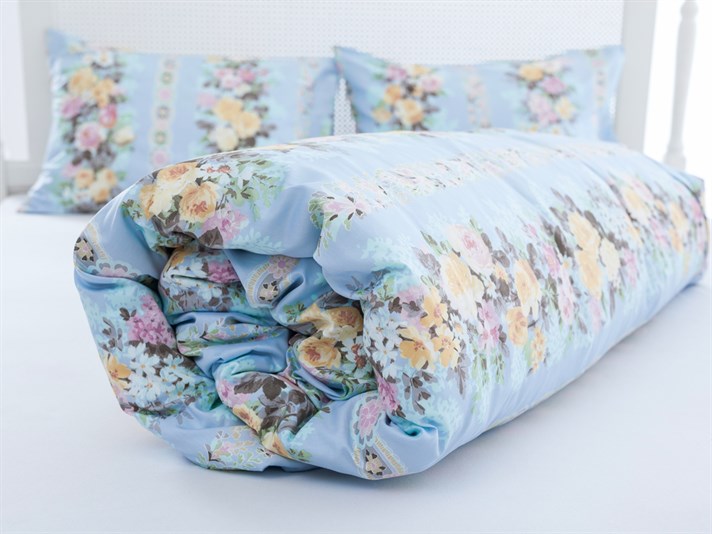 Trandafir pictat Bumbac Satinat Single Lenjerie De Pat 160x220 cm Albastru