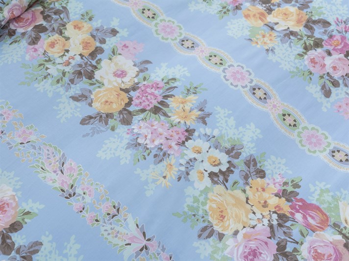 Trandafir pictat Bumbac Satinat Double Lenjerie De Pat 200x220 cm Albastru