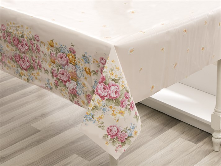 Trandafiri de toamnă PVC Față de Masă 100x140 cm Cream-Pink