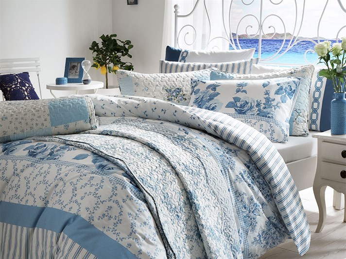 Trandafiri greci Cu Bumbac Single Lenjerie De Pat 160x220 cm Albastru
