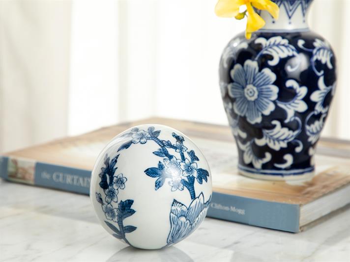 Big Roses Porcelain Decorative Object 10x10x10 cm Blue - White