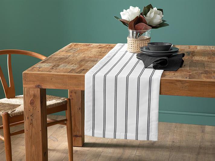 Traversă de masă, Blue Lines, Poliester, 40x140 Cm, alb