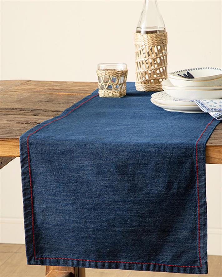Traversă de masă, Denim, Bumbac, 40x140 Cm, albastru