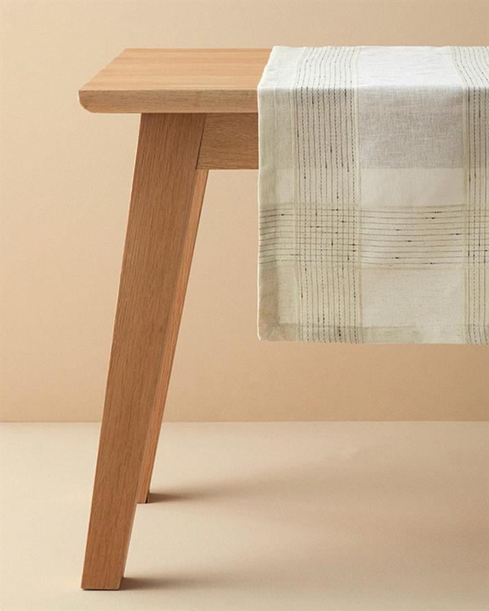 Luxe Linen Look Poliester Față de Masă Decorativă 45x150 cm Crem Negru.