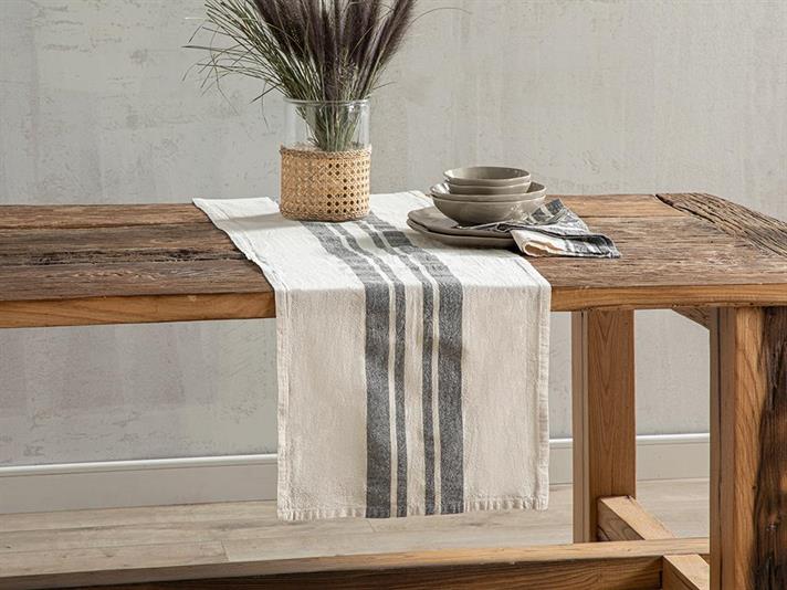 Traversă de masă, Nola, Bumbac, 40x150 Cm, alb-gri închis