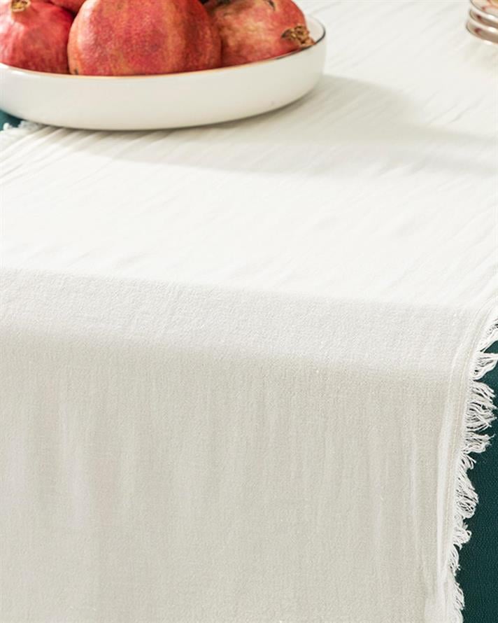 Smooth Fringes Cotton Runner 40x150 cm Cream