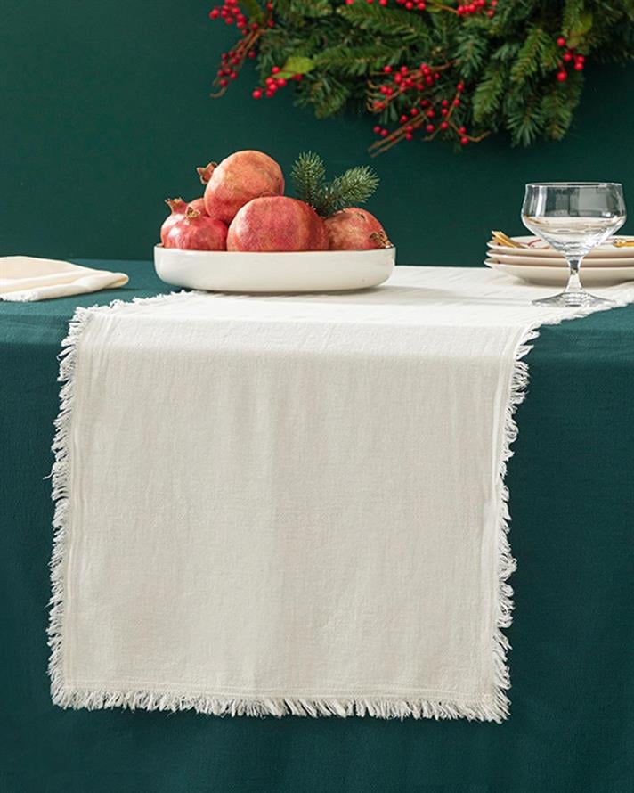 Smooth Fringes Cotton Runner 40x150 cm Cream