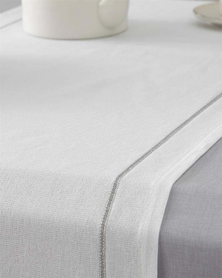 Traversă de masă, Torino, Bumbac, 45x150 Cm, alb-argintiu