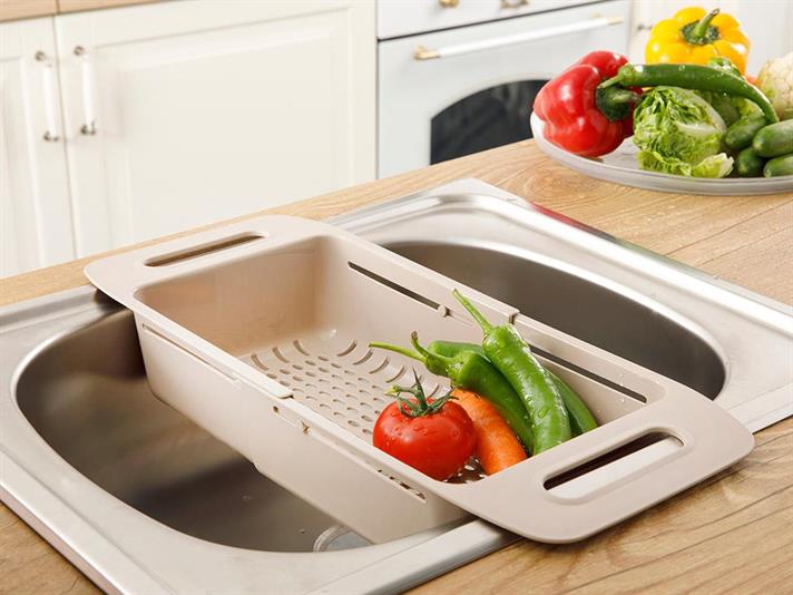 Trendy Plastic Adjustable Sink Strainer Strainer 48x19x8 cm Beige