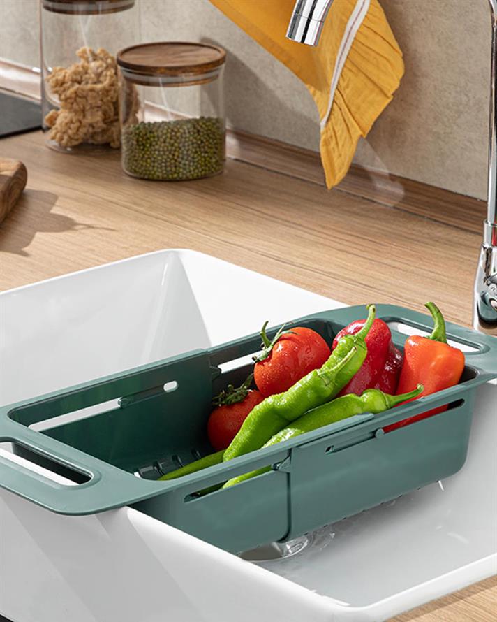 Trendy Strecurătoare Strecurătoare Reglabilă Pentru Chiuvetă, Plastic, 48*19*8 Cm, Crem-Roșu