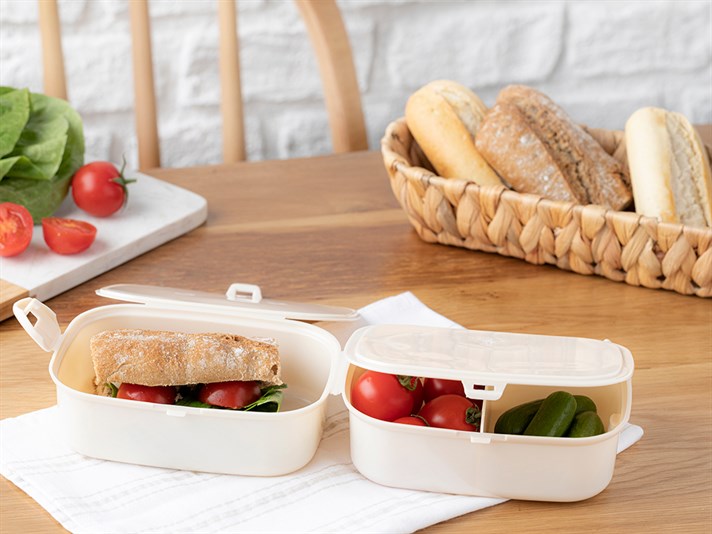 Trendy Plastic Three Part Lunch Box 15x10 cm Beige