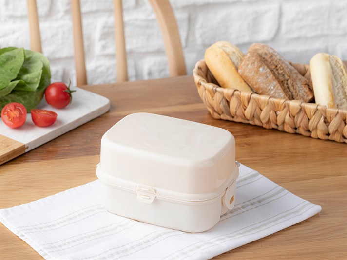 Trendy Plastic Three Part Lunch Box 15x10 cm Beige