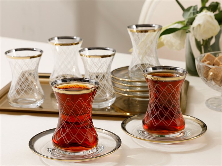 Tribal Glass 6 pcs Tea Set 125 ml Gold