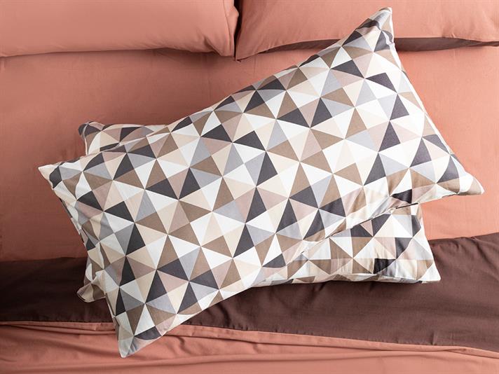 Trigon Cu Bumbac Cu 2 Piese Față De Pernă 50x90 cm Gri - Bej