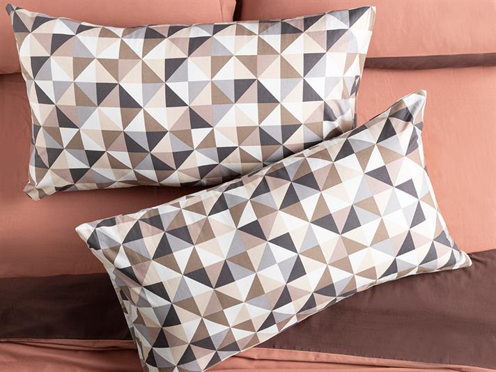 Trigon Cu Bumbac Cu 2 Piese Față De Pernă 50x90 cm Gri - Bej