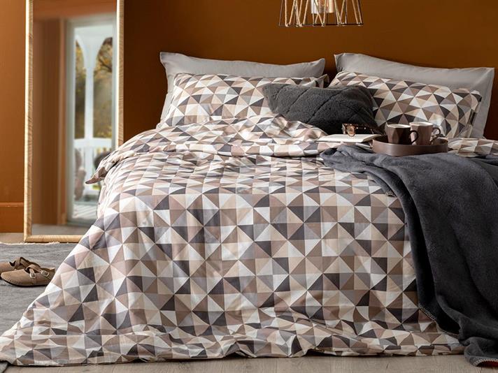 Trigon Cu Bumbac Double Set Lenjerie De Pat 200x220 cm Gri - Bej