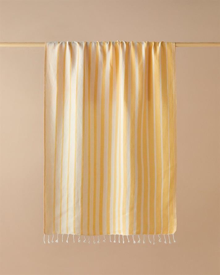 Prosop de plajă turcesc, Trine, bumbac, 90x150 cm, galben