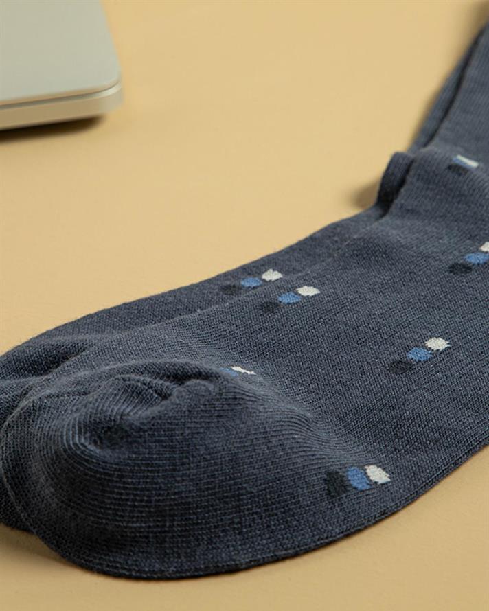 Triple Dots Cotton Mens Long Length Sock 40-44 Dark Blue