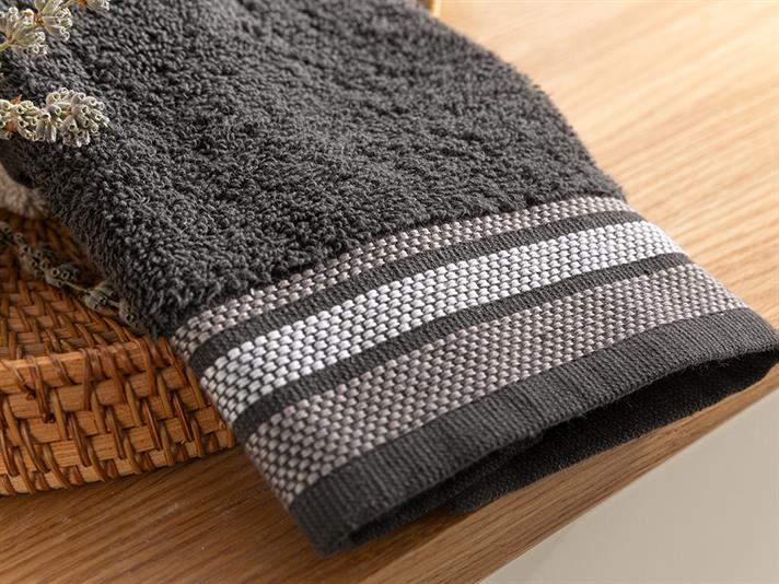 Triple Striped Cotton Hand Towel 30x40 cm Anthracite
