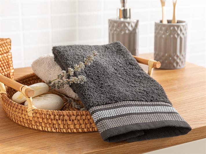 Triple Striped Cotton Hand Towel 30x40 cm Anthracite