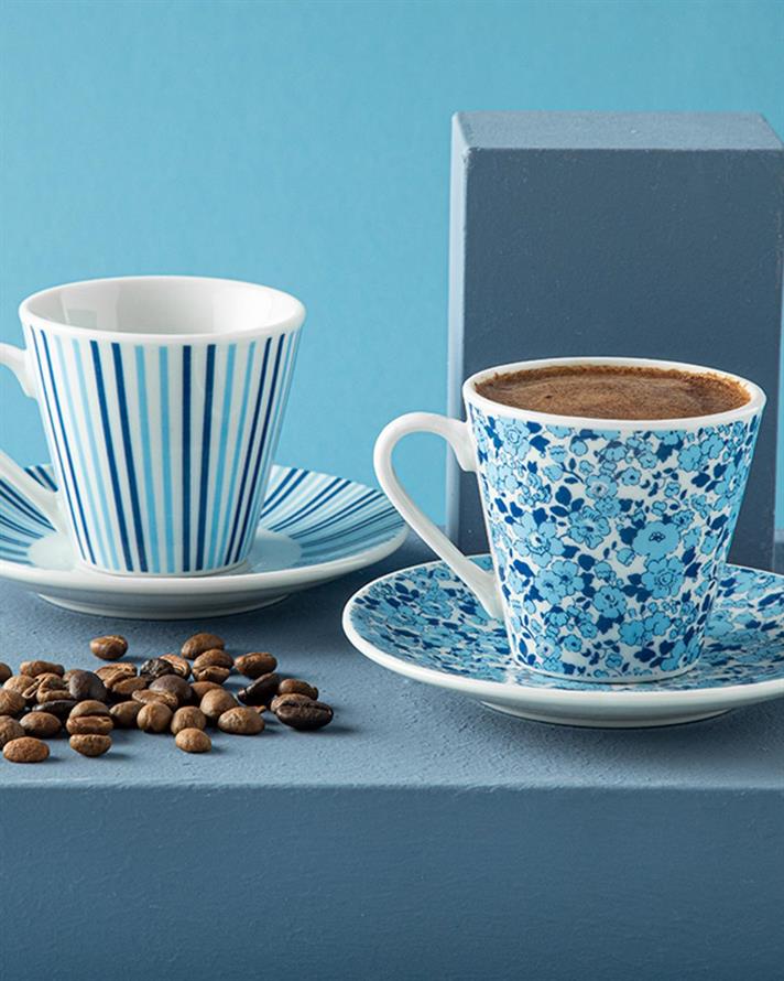 Tulca Set De Cești De Cafea 4 Bucăți Pentru 2 Persoane, Porțelan, 80 Ml, Mentă - Roz Deschis