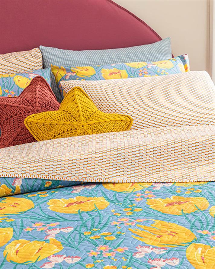 Cuvertura pat reversibila, pentru o persoana, Tulip Paradise, poliester, 160x220 cm, bleu