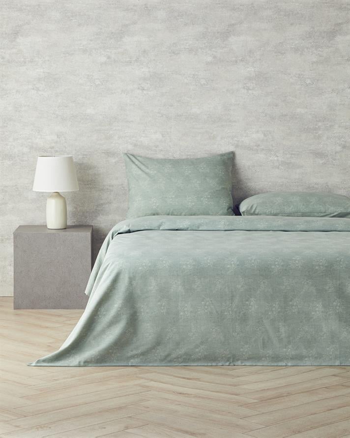 Lenjerie de pat completa, pentru doua persoane, Flower Shade, bumbac-poliester, 200x220 cm/160x200 cm/50x70 cm, verde