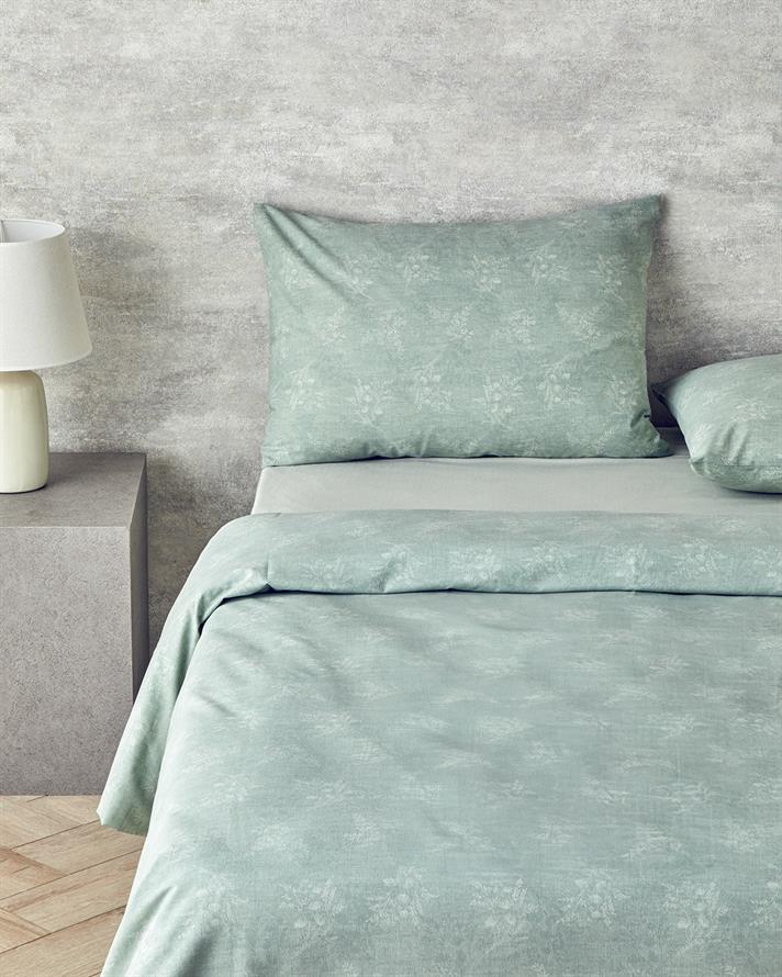 Lenjerie de pat completa, pentru doua persoane, Flower Shade, bumbac-poliester, 200x220 cm/160x200 cm/50x70 cm, verde