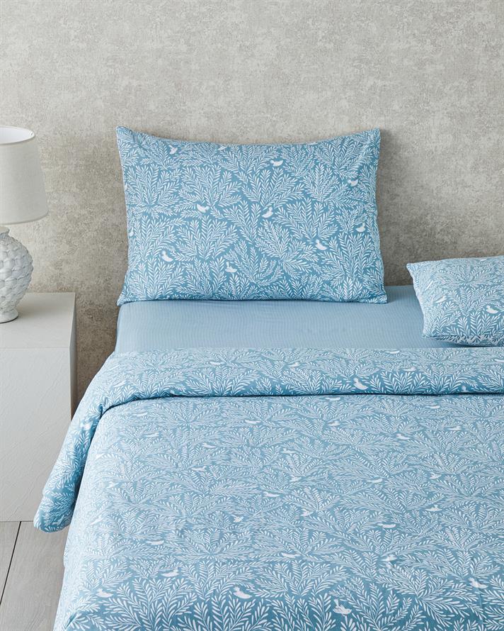 Lenjerie de pat completa pentru doua persoane, Pure Birds, bumbac-poliester, 200x220 cm/160x200 cm/50x70 cm, bleu