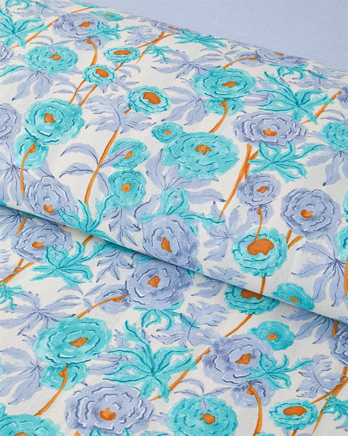 Abstract Flowers Ușor De Călcat Double Set Lenjerie De Pat 200x220 cm Verde - Albastru