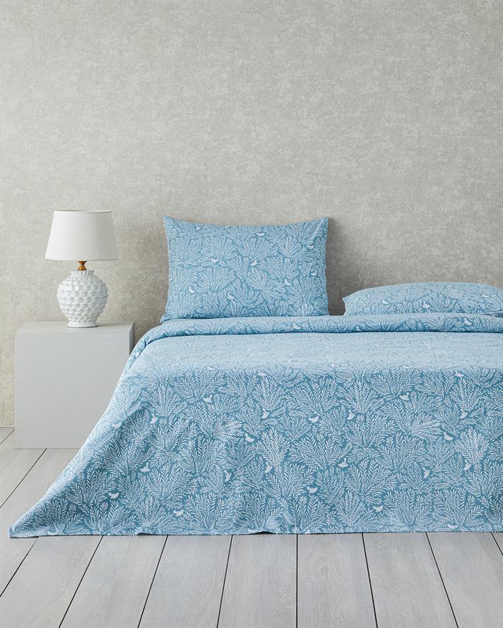 Lenjerie de pat completa pentru doua persoane, Pure Birds, bumbac-poliester, 200x220 cm/160x200 cm/50x70 cm, bleu