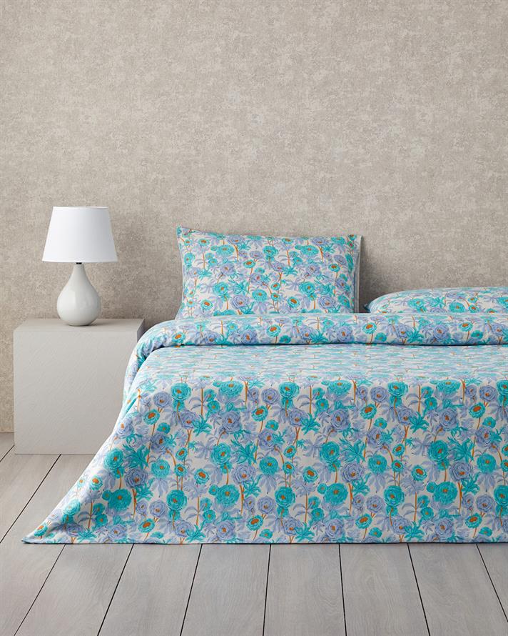Abstract Flowers Ușor De Călcat Double Set Lenjerie De Pat 200x220 cm Verde - Albastru