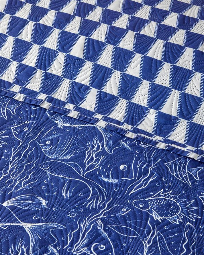 Cuvertura pat reversibila, pentru doua persoane, Underwater Wonders, poliester, 200x220 cm, albastru