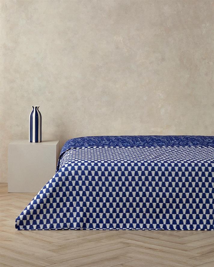 Cuvertura pat reversibila, pentru doua persoane, Underwater Wonders, poliester, 200x220 cm, albastru