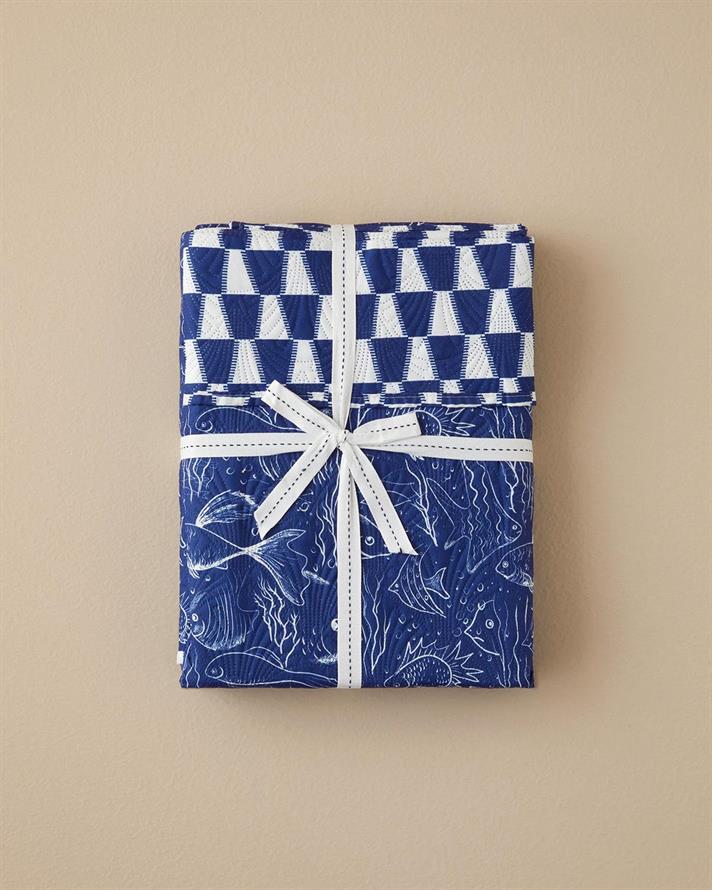 Cuvertura pat reversibila, pentru doua persoane, Underwater Wonders, poliester, 200x220 cm, albastru