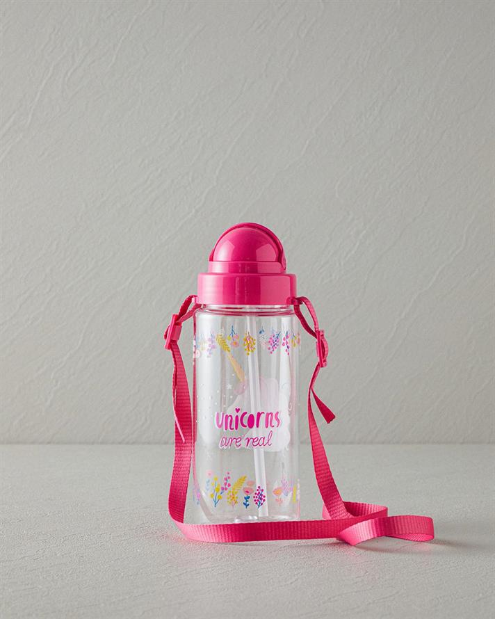 Unicorn Sticlă De Apă Pentru Copii Cu Bretele, Plastic, 500 Ml, Albastru-Maro