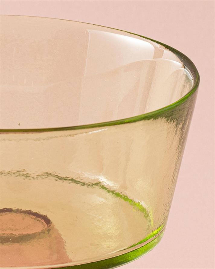 Unique Glass With Feet Presentation Bowl 16 cm Green-Pink