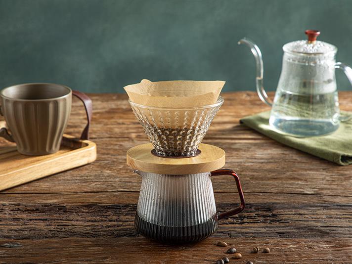 Cafetieră cu suport din sticlă pentru filtru, Unique, sticlă borosilicată, 350 ml, transparent