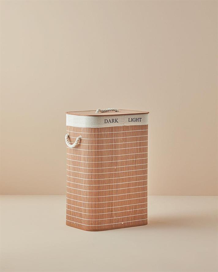 Urbanna Bambus Două Compartimente Pliabile Coș De Rufe 40*30*60 Cm Cafea.