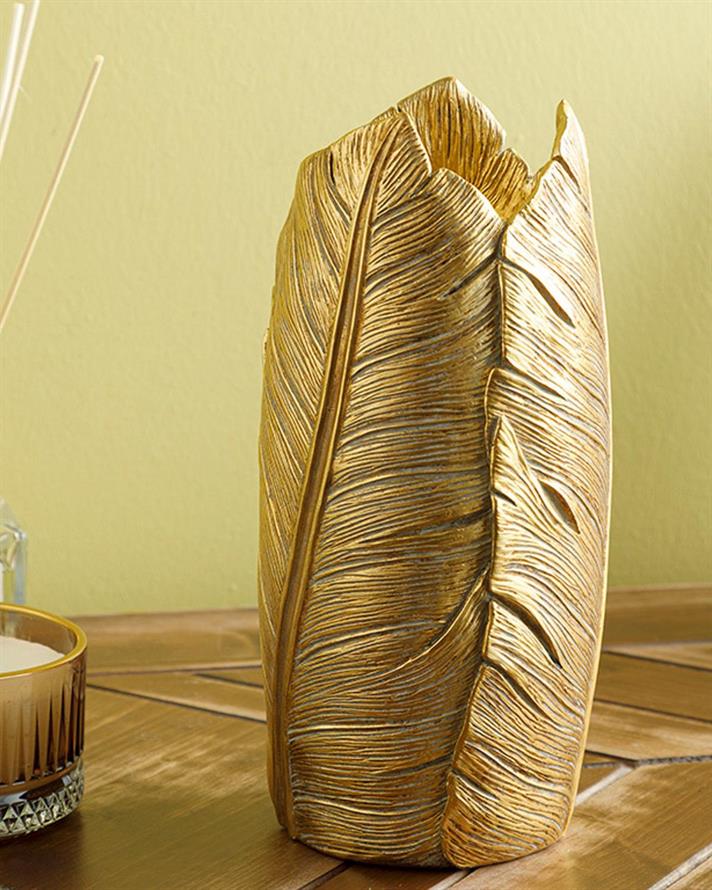 Vază, Banana Leaf, polirăsină, 11x11x23.8cm, auriu