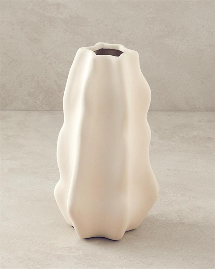 Vază, Boheme, ceramică, 13,5x13,5x25 cm, crem