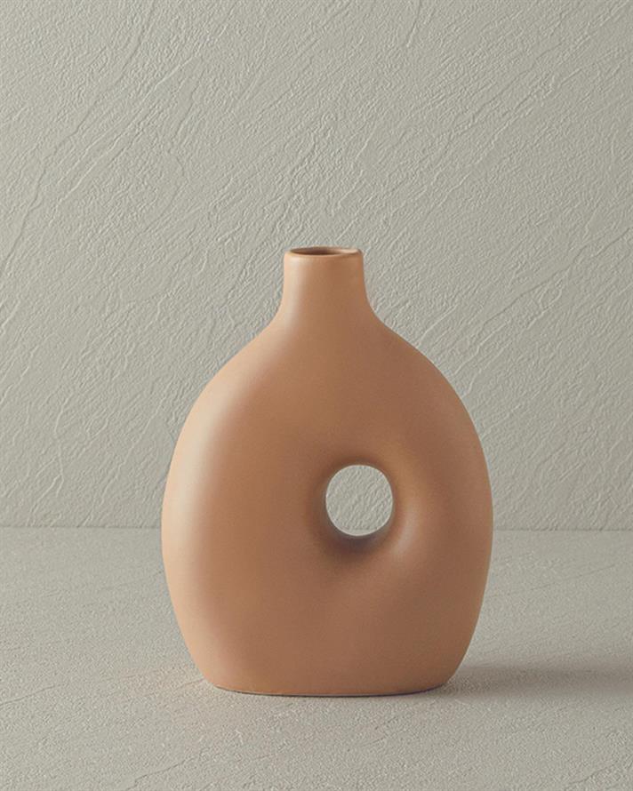 Vază, Edna, ceramică, 15,2x8,3x16,5 cm, deschis maro